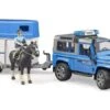 Bruder 2588 Land Rover Defender Politievoertuig, Paardentrailer, Paard + Politieagent