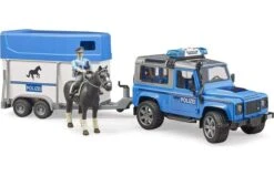 Bruder 2588 Land Rover Defender Politievoertuig, Paardentrailer, Paard + Politieagent