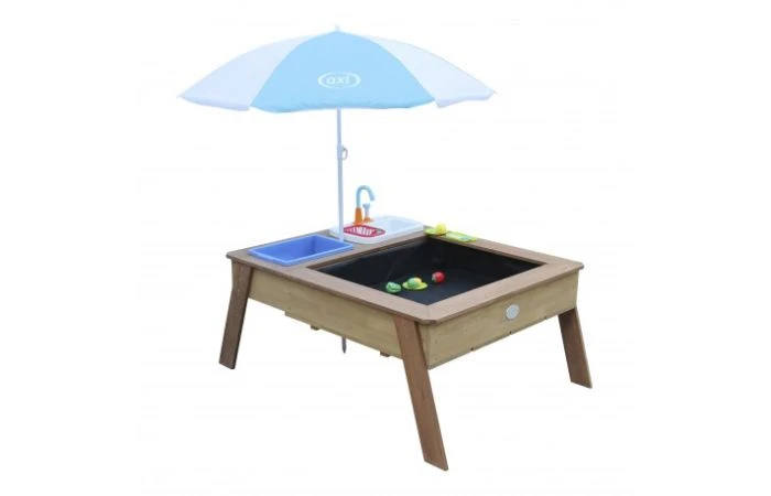 AXI Linda Zand & Water Tafel Met Speelkeuken Wastafel Bruin/wit Parasol Blauw/wit 4 AXI Linda Zand & Water Tafel Met Speelkeuken Wastafel Bruin/wit Parasol Blauw/wit - Afbeelding 2