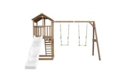 Beach Tower Speeltoren Met Dubbele Schommel Bruin Witte Glijbaan -Buitenspeelgoed Winkel 52 3