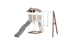 AXI Beach Tower Speeltoren Met Enkele Schommel Bruin/wit -Buitenspeelgoed Winkel beach tower speeltoren met enkele schommel bruinwit grijze glijbaan 1