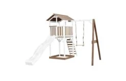 AXI Beach Tower Speeltoren Met Enkele Schommel Bruin/wit -Buitenspeelgoed Winkel beach tower speeltoren met enkele schommel bruinwit witte glijbaan 1