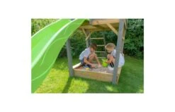 EXIT Aksent Speeltoren Met Aanbouwschommel (2 Schommels) -Buitenspeelgoed Winkel exit aksent houten speeltoren met 2 zits schommel grijs